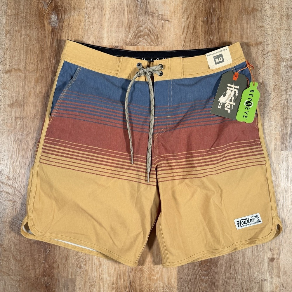 NEW Howler Brothers Bruja Stretch Board Shorts Size 30 Meridians Old Gold Trunks